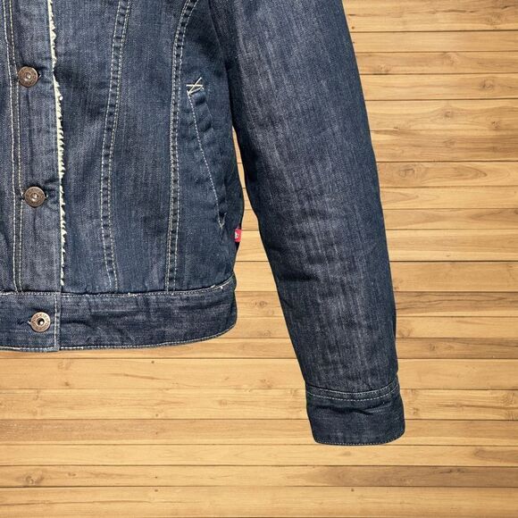 Dickies Work Womens Denim Jean Jacket Size L Blue Sherpa Lined - Picture 2 of 10